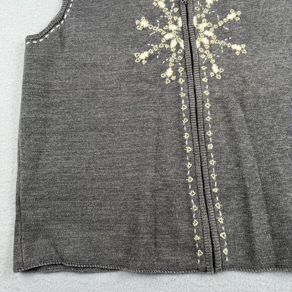 Woolrich Full Zip charcoal Gray Heathered Embroidered Snowflake Vest Womens L - Picture 6 of 16